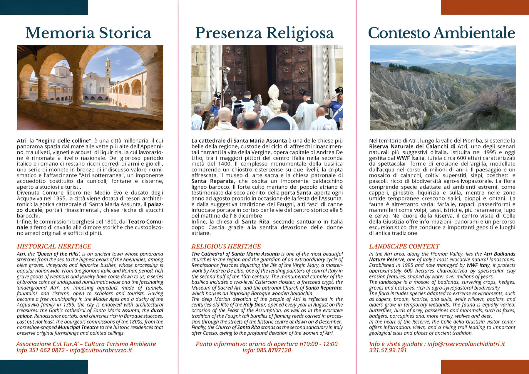 Pieghevole di Atri, Città d’Arte e Natura: memoria storica, presenza religiosa e contesto ambientale